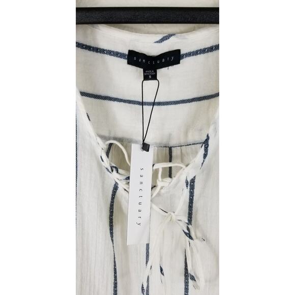 Sanctuary White Blue Strip Peasant Women Blouse S NWT - Picture 4 of 7
